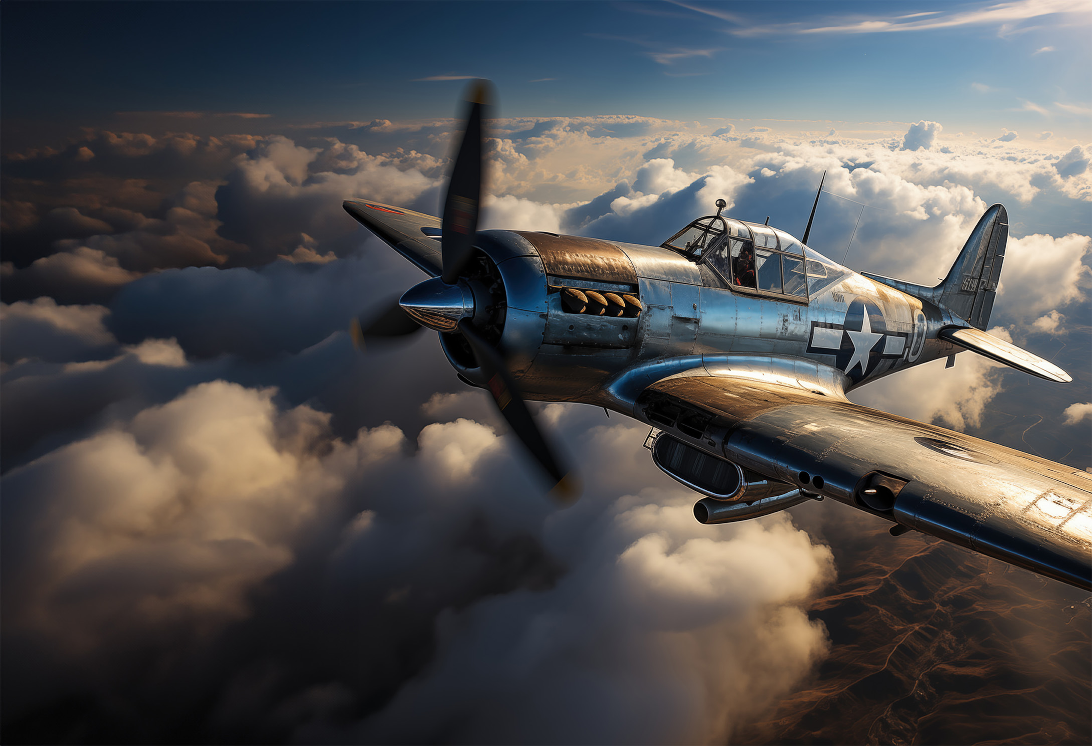 P-51 Mustang in clouds