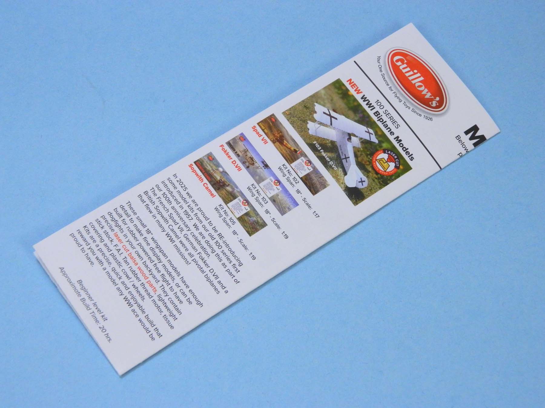 Paper Catalog of Guillow model kits